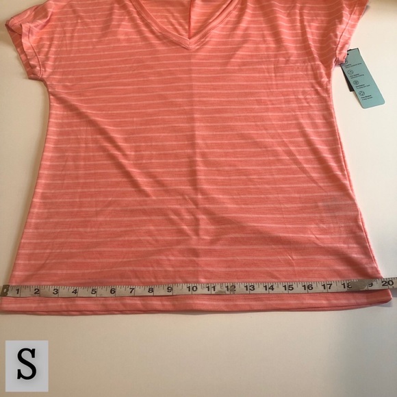 Ideology Coral Pink Striped V-Neck Tee Shirt, Short Sleeve, Multiple Sizes, NWT! - Picture 5 of 13